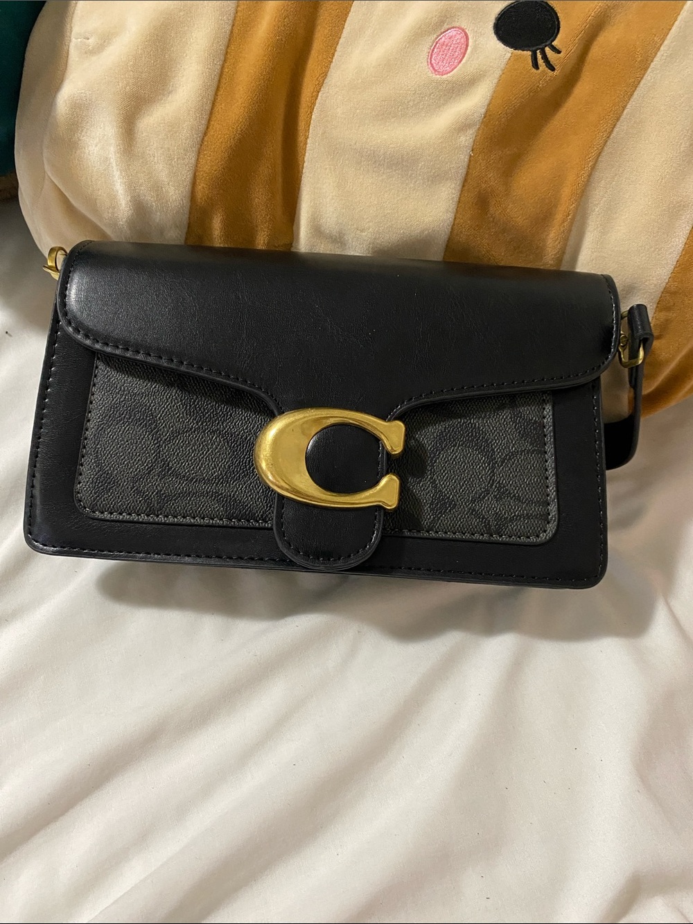 Coach Black Signature Canvas Crossbody with Gold C Hardware